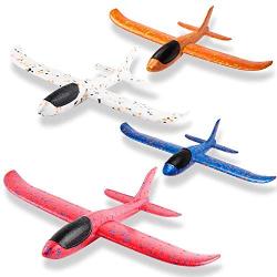 WATINC 4Pcs 14.5inch Airplanes, Manual Throwing Outdoor Sports Toys for Challenging, Children Games Toy Gliders Fun, Glider Plane for Kids, Birthday Gift Flying Gliders, Foam Airplane for Boys & Girls