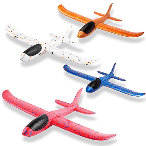 WATINC 4Pcs 14.5inch Airplanes, Manual Throwing Outdoor Sports Toys for Challenging, Children Games Toy Gliders Fun, Glider Plane for Kids, Birthday Gift Flying Gliders, Foam Airplane for Boys & Girls