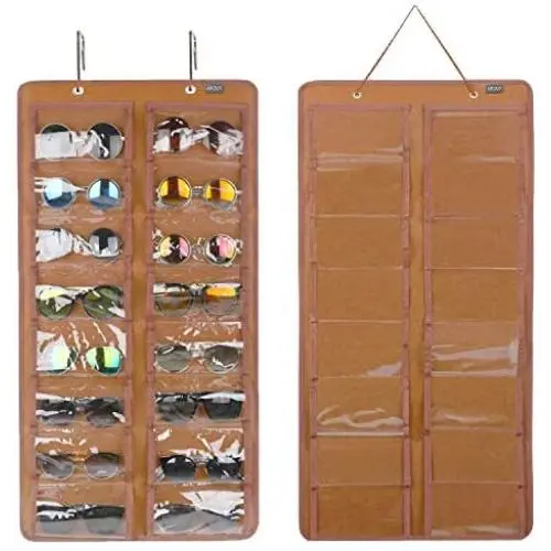 AROUY Sunglasses Organizer Storage, Hanging Dust Proof Wall Pocket Glasses Organizer - 16 Felt Slots Sunglass Organizer Holder with Metal Hook and Sturdy Rope (Brown, Dust Proof) AROUY Sunglasses Organizer Storage, Hanging Dust Proof Wall Pocket Glasses Organizer - 16 Felt Slots Sunglass Organizer Holder with Metal Hook and Sturdy Rope (Brown, Dust Proof)