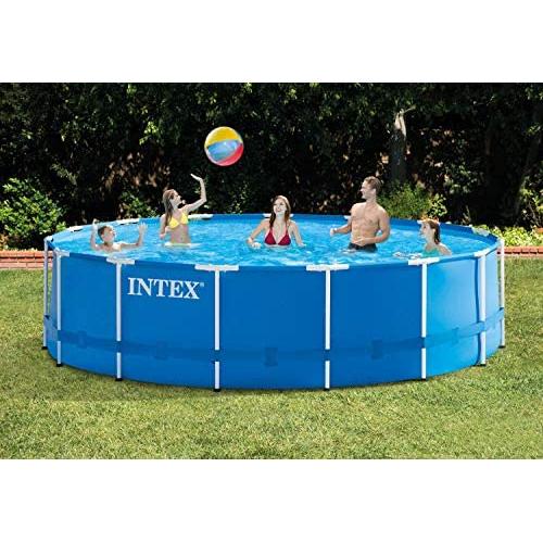 Intex 15ft x 48in Metal Frame Above Ground Swimming Pool Set & 15ft Pool Cover