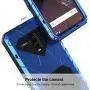 Feitenn OnePlus 6T Case, 6T Phone Case, Armor Aluminum Alloy Metal Cover Heavy Duty Soft Rubber Shockproof Protective Military Bumper Outdoor OnePlus 6T for Men with Tempered Glass - Blue