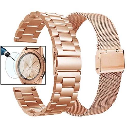 Valkit Compatible with Samsung Galaxy Watch 42mm/Galaxy Watch 3 41mm/Active 2 40mm 44mm Watch Band, 2 Pack 20mm Stainless Steel Solid Wristbands for Galaxy Watch 3 41mm/Garmin Vivoactive 3/Ticwatch E