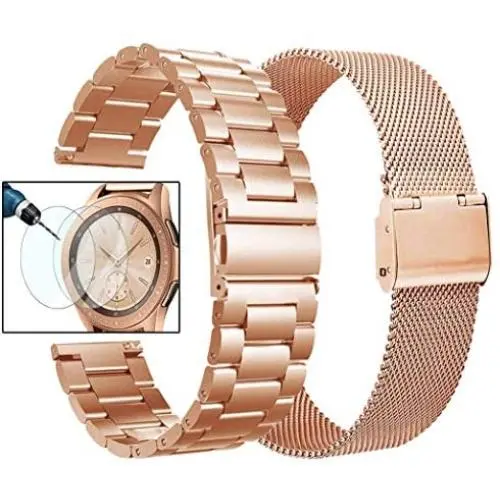 Valkit Compatible with Samsung Galaxy Watch 42mm/Galaxy Watch 3 41mm/Active 2 40mm 44mm Watch Band, 2 Pack 20mm Stainless Steel Solid Wristbands for Galaxy Watch 3 41mm/Garmin Vivoactive 3/Ticwatch E