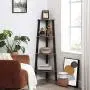 VASAGLE Industrial Corner Shelf, 4-Tier Bookcase, Storage Rack, Plant Stand for Home Office, Wood Look Accent Furniture with Metal Frame, Rustic Brown ULLS34X VASAGLE Industrial Corner Shelf, 4-Tier Bookcase, Storage Rack, Plant Stand for Home Office, Wood Look Accent Furniture with Metal Frame, Rustic Brown ULLS34X