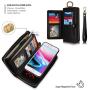 JAZ iPhone 8 Wallet Case / iPhone 7 Wallet Case - Multi-Function Wristlets Zipper Purse Detachable Magnetic 14 Card Slots Money Pocket Clutch Leather Wallet Case for Apple iPhone 8 / 7 / 6S / 6 Black