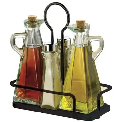 Tablecraft Marbella Oil & Vinegar & Salt & Pepper Set with Metal Rack | Tabletop Display Rack | Commerical Quality for Restaurant Use Tablecraft Marbella Oil & Vinegar & Salt & Pepper Set with Metal Rack | Tabletop Display Rack | Commerical Quality for Restaurant Use