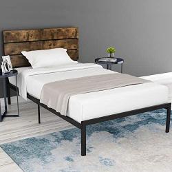 Amolife Twin Size Platform Bed Frame with Rustic Wooden Headboard/Mattress Foundation/Strong Metal Slats Support/No Box Spring Needed