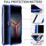 MME ASUS ROG 2 Phone Case Bumper Metal Luminescent Rubber Corner Shockproof Full Body Protection with Tempered Glass Screen Protector and Anti-Scratch Carbon Fiber Skin Back (Blue)