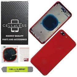 CELL4LESS Back Housing Assembly Metal Frame w/Back Glass - Wireless Charging pad - Sim Card Tray and Camera Frame and Lens for iPhone 8 Plus (Red)