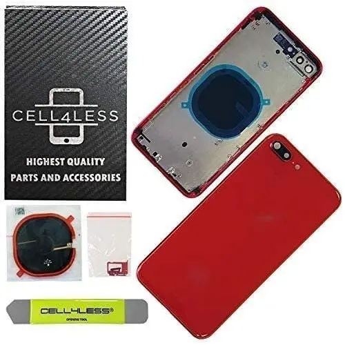 CELL4LESS Back Housing Assembly Metal Frame w/Back Glass - Wireless Charging pad - Sim Card Tray and Camera Frame and Lens for iPhone 8 Plus (Red) CELL4LESS Back Housing Assembly Metal Frame w/Back Glass - Wireless Charging pad - Sim Card Tray and Camera Frame and Lens for iPhone 8 Plus (Red)