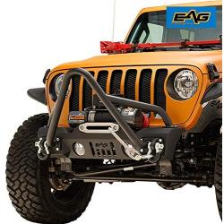 EAG Stubby Front Bumper with Stinger Hoop and Fog Light Hole Fit for 18-21 Wrangler JL