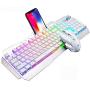 Wireless Gaming Keyboard and Mouse,16 Kinds RGB LED Backlit Rechargeable Keyboard Mouse with 4800mAh Battery Metal Panel,Mechanical Feel and Gaming Mute Mouse for PC Gamers(White RGB Backlit)