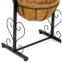 Sorbus Welcome Planter Basket Stand with Coco Liner, Stylish Flower, Plant, and Outdoor Décor for Home, Garden, Patio, Deck, Black Metal