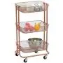 mDesign Metal 3-Tier Rolling Household Storage Cart to use in Bathrooms, Kitchen, Craft Rooms, Laundry Rooms, and Kids Rooms - Portable, Includes 4 Caster Wheels - Rose Gold