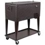 Clevr 80 Quart Qt Rolling Cooler Ice Chest Cart for Outdoor Patio Deck Party, Dark Brown Wicker Faux Rattan Tub Trolley, Portable Backyard Party Drink Beverage Bar, Wheels with Shelf & Bottle Opener