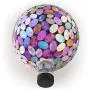 Alpine Corporation Outdoor Solar Powered Pink Glass Mosaic Gazing Globe with LED Lights and Metal Stand, Violet