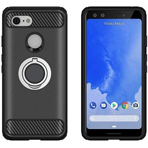 Google Pixel 3 Case,NiuBox 360 Degree Rotating Metal Ring Holder Kickstand Hybrid Armor Defender Durable Shock Absorption Protective Phone Cover Case for Google Pixel 3 (2018) - Black