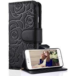 FLYEE Case Compatible with Galaxy S8 (5.8 inch,Released in 2017),Wallet Case for Women and Girls with Card Holder,[Embossed Flower] Premium Flip PU Leather Protective Case with Wrist Strap -Black