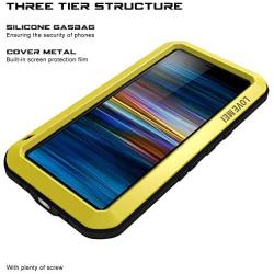 Sony Xperia 10 Case,Bpowe Armor Tank Aluminum Metal Gorilla Glass Shockproof Military Heavy Duty Sturdy Protector Cover Hard Case for Sony Xperia 10 (Yellow, Xperia 10)