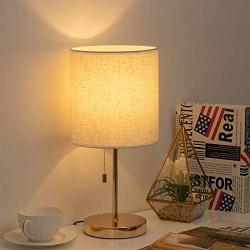 HAITRAL Bedside Table Lamp - Nightstand Lamp, Modern Desk Lamp for Bedroom, Office, College Dorm with Metal Base Fabric Lamp Shade - Gold