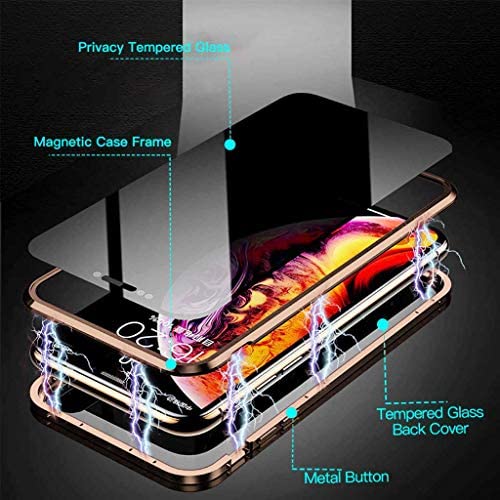 MIMEI Privacy Magnetic Case for iPhone X/Xs 5.8'', Clear Double Sided Tempered Glass [Magnet Absorption Metal Bumper Frame] Thin Anti-Spy 360 Full Protective Phone Case 5.8 (Gold, X/Xs 5.8'')