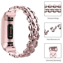 Wearlizer Compatible with Fitbit Charge 3 / Fitbit Charge 4 Bands for Women Metal Replacement Fit Bit Charge 3/4 hr Band Accessories Strap Bracelet Bangle Silver Rose Gold Black