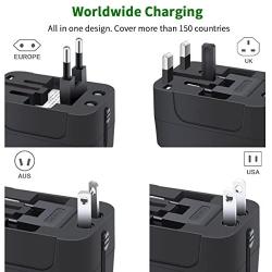 LKY DIGITAL Travel Adapter, Worldwide All in One Universal Power Adapter AC Plug International Wall Charger with Dual USB Charging Ports for US EU UK AUS Europe Cell Phone (Black)