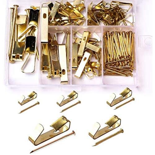 Picture Hanging Hooks, 130pcs Heavy Duty Metal Picture Hanger Hook Set Tool Kit with Nails for Displaying Framed Pictures Wall Decor