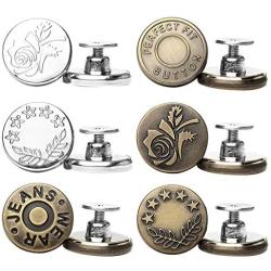 Pants Extender Button, Celendi 6 Style Jeans Waistband Extend or Reduce Button No Sew Metal Collar Button Pregnancy Pant Extenders Elastic Spring Buttons for Jeans, Collars, Cuffs - US Shipping