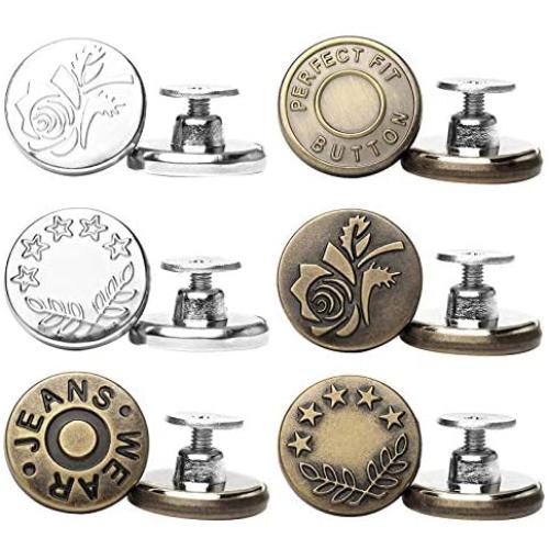 Pants Extender Button, Celendi 6 Style Jeans Waistband Extend or Reduce Button No Sew Metal Collar Button Pregnancy Pant Extenders Elastic Spring Buttons for Jeans, Collars, Cuffs - US Shipping