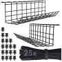 Under Desk Cable Management Tray - Under Desk Cable Organizer for Wire Management. Desk Cable Tray with 25 Extra Straps. Perfect Standing Desk Cable Management Rack (Black Wire Tray - Set of 2X 17)