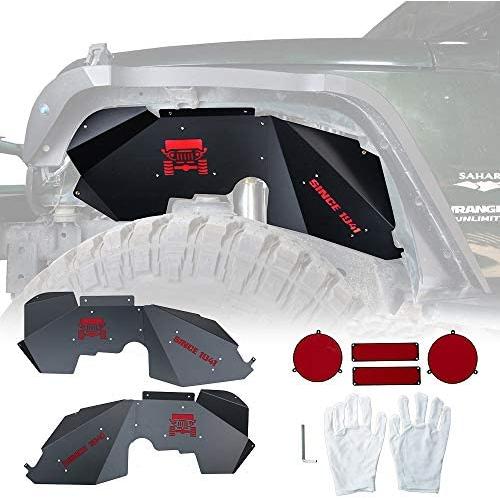 JROAD Compatible with Jeep Wrangler Inner Fender, Front Fender Liners, Aluminum,with 4 LED Lights for 2007-2018 Wrangler Accessories JK JKU Sport Sahara Rubicon 2/4 Doors