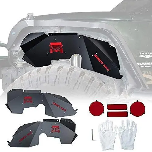 JROAD Compatible with Jeep Wrangler Inner Fender, Front Fender Liners, Aluminum,with 4 LED Lights for 2007-2018 Wrangler Accessories JK JKU Sport Sahara Rubicon 2/4 Doors JROAD Compatible with Jeep Wrangler Inner Fender, Front Fender Liners, Aluminum,with 4 LED Lights for 2007-2018 Wrangler Accessories JK JKU Sport Sahara Rubicon 2/4 Doors