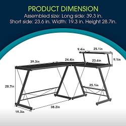 Halter L-Shaped Desk 59'' Computer Corner Desk Home Gaming, Office Desk Study Writing Modern Table, Black Desk with Black Metal Frame, Space Saver Easy to Assemble