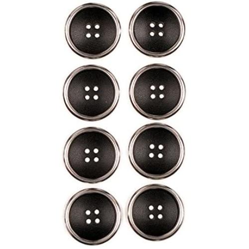 Combination (2 Piece) Button 4 Hole Leather Look With Metal Rim Black / NIkel 40 Line