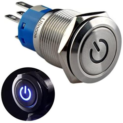 Ulincos Latching Pushbutton Switch U19C1 1NO1NC SPDT ON/Off Silver Stainless Steel with Blue LED Suitable for 19mm 3/4'' Mounting Hole (Blue)