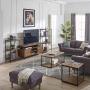 Wide Entertainment Center TV Media Stand by CAFFOZ Furniture Designs | with Two Doors and Storage Shelves | Sturdy | Easy Assembly | Brown Oak Wood Look Accent Furniture with Metal Frame