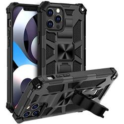 Saputu Compatible with iPhone 12 Pro Max Case, | Military Grade | Invisible Built-in Kickstand and Metal Plate, Anti-Scratch Shockproof Bumper Drop Tested Protective Cover (Black)