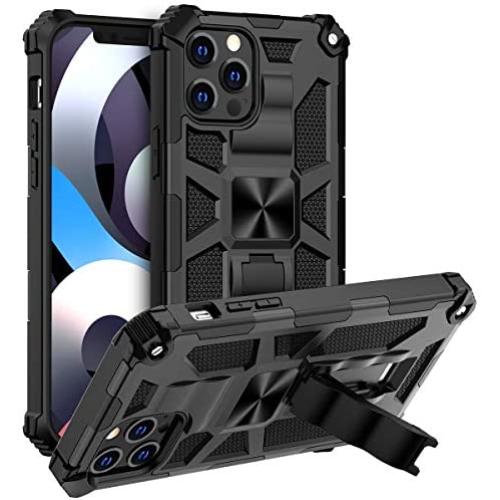 Saputu Compatible with iPhone 12 Pro Max Case, | Military Grade | Invisible Built-in Kickstand and Metal Plate, Anti-Scratch Shockproof Bumper Drop Tested Protective Cover (Black)
