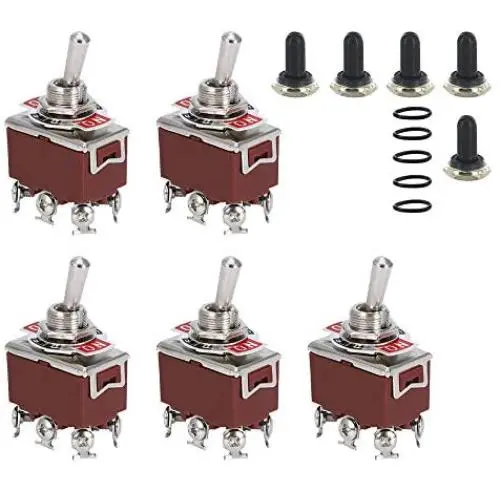 ESUPPORT Silver Contact Car Univeral Heavy Duty 20A 125V DPDT 6P On/Off/On Rocker Toggle Switch Metal Waterproof Boot Cap 12mm Pack of 5 ESUPPORT Silver Contact Car Univeral Heavy Duty 20A 125V DPDT 6P On/Off/On Rocker Toggle Switch Metal Waterproof Boot Cap 12mm Pack of 5