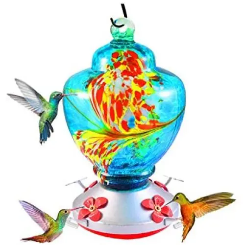 AIPET Hummingbird Feeder for Outdoor 38 Fluid Ounces Blown Glass Hummingbird Feeders Nectar Capacity Include Ant Moat, Metal Hook, Hemp Rope, Brush-Blue AIPET Hummingbird Feeder for Outdoor 38 Fluid Ounces Blown Glass Hummingbird Feeders Nectar Capacity Include Ant Moat, Metal Hook, Hemp Rope, Brush-Blue