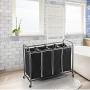 ROMOON 4 Bag Laundry Sorter Cart, Laundry Hamper Sorter with Heavy Duty Rolling Wheels for Clothes Storage, Black