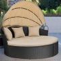 Homall Patio Furniture Outdoor Daybed with Retractable Canopy Wicker Furniture Sectional Seating with Washable Cushions for Patio Backyard Porch Pool Round Daybed Separated Seating (Beige)