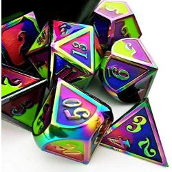 HAOMEJA Metal Dice DND 7 Set Dice Role Playing Dice D&D 7 Solid Dice for Dungeons and Dragons Pathfinder (Multicolor Green Purple Blue)