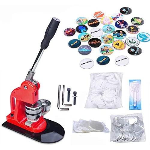 Seeutek Button Maker Machine Button Badge Maker 1 inch 25mm with 500 Pcs Button Parts and 1 inch 25mm Circle Cutter