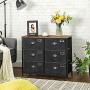 SONGMICS Fabric Drawer Dresser, Wide Storage Dresser with 6 Drawers, Industrial Closet Storage Drawers, with Metal Frame, Wooden Top, for Closet, Hallway, Nursery, Rustic Brown and Black ULVT23HV1