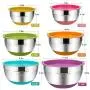 Mixing Bowls with Airtight Lids, 6 piece Stainless Steel Metal Bowls by Umite Chef, Colorful Non-Slip Bottoms Size 7, 3.5, 2.5, 2.0,1.5, 1QT, Great for Mixing & Serving