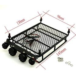 RCLions Metal RC Roof Rack with LED Light Bar for 1/10 Axial SCX10 RC Crawler Car Accessories (Black)