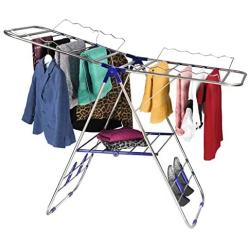 Bartnelli Laundry Drying Rack for Clothes - Heavy Duty Stainless-Steel Adjustable Gullwing Drying Rack Stand - Foldable and Space Saving, Indoor-Outdoor, Lightweight, with Hooks to Dry Shoes