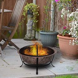 Outsunny Black Rustic Cauldron Style Metal Wood Fire Pit Bowl w/Log Poker and Mesh Screen Enclosure for Ember Protection